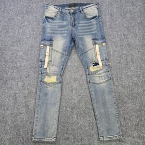 THRT Jeans Mens Size 36 Measures 36x32 Blue Distressed Moto Cargo Streetwear